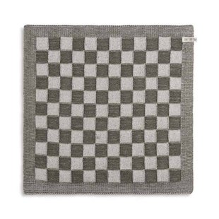 Knit Factory - gebreide keukendoek geruit - khaki/ecru