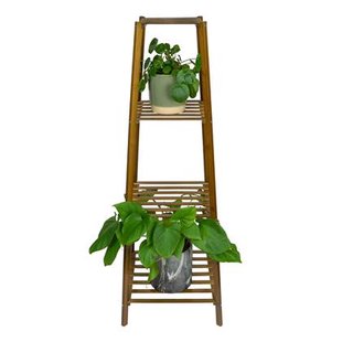 QUVIO Plantenstandaard 3 laags hout - Donkerbruin