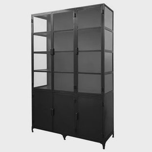 Giga Meubel - Vitrinekast Lott Zwart - Metaal|Glas