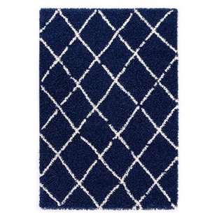 Boho&me Hoogpolig vloerkleed ruiten Habitat - marineblauw|wit -