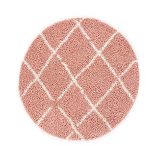Boho&me Rond hoogpolig vloerkleed ruiten Habitat - roze|wit - 120 cm