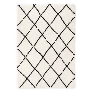 Boho&me Hoogpolige loper ruiten Artisan - wit|zwart - 80x200 cm