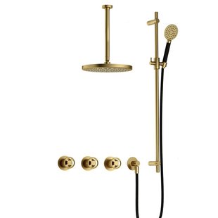 Hotbath Cobber IBSW70 Regendoucheset inbouw - 30cm plafondarm - 20cm ronde hoofddouche - 3 standen handdouche - glijstang - Geborsteld messing PVD IBSW70BBP137