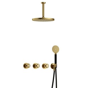 Hotbath Cobber IBSW70 Regendoucheset inbouw - 15cm plafondarm - 30cm ronde hoofddouche - 3 standen handdouche - Geborsteld messing PVD IBSW70BBP125