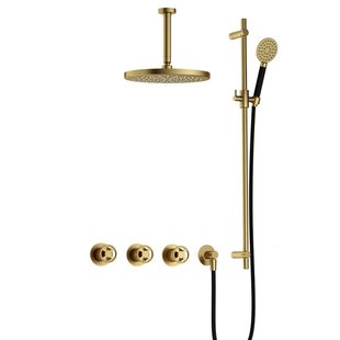 Hotbath Cobber IBSW70 Regendoucheset inbouw - 15cm plafondarm - 30cm ronde hoofddouche - 3 standen handdouche - glijstang - Geborsteld messing PVD IBSW70BBP1257