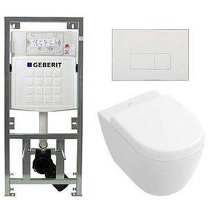 Villeroy & Boch Subway 2.0 compact DirectFlush Toiletset - Geberit reservoir - softclose - quickrelease - bedieningsplaat rechthoekige knoppen - wit 0701131/1024232/SW706187/1025456/