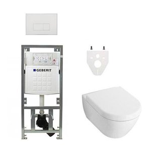 Villeroy Boch Subway 2.0 DirectFlush Toiletset - softclose - geberit reservoir - qeramiq bedieningsplaat rechthoekige knoppen - wit 0701131/ga26028/SW729014/SW1182666/SW706187