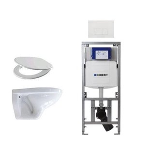 Adema Classico toiletset bestaande uit inbouwreservoir en toiletpot, basic toiletzitting en bedieningsplaat rechte knoppen wit SW1152613/SW706187/0701131