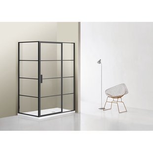 Marenza Bellini Douchecabine - 90x90cm - vast paneel - veiligheidsglas - frame lines buitenzijde - anti kalk - mat zwart sw491682/sw491684