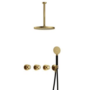 Hotbath Cobber IBSW70 Regendoucheset inbouw - 30cm plafondarm - 30cm ronde hoofddouche - 3 standen handdouche - Geborsteld messing PVD IBSW70BBP135