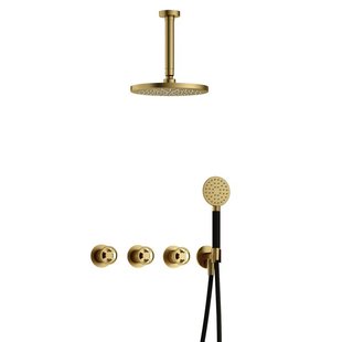 Hotbath Cobber IBSW70 Regendoucheset inbouw - 15cm plafondarm - 20cm ronde hoofddouche - 3 standen handdouche - Geborsteld messing PVD IBSW70BBP12