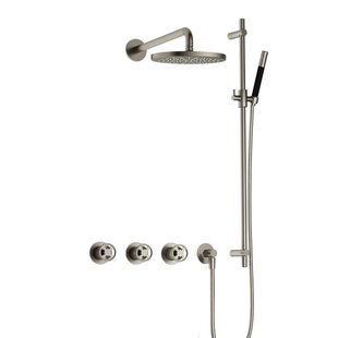 Hotbath Cobber IBSW70 Regendoucheset inbouw - 38.5cm wandarm - 20cm ronde hoofddouche - staafhanddouche - glijstang - Geborsteld nikkel IBSW70GN7