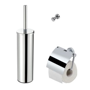 Geesa Nemox Toiletaccessoireset - Toiletborstel met houder - Toiletrolhouder met klep - Handdoekhaak - Chroom 916500-02-115