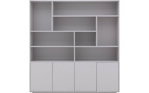 Goossens Basic Buffetkast Madrid, 4 dichte deuren 8 open vakken, grijs melamine, 184 x 191 x 45 cm, elegant chic