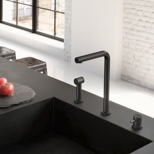 Hotbath Fellow keukenmengkraan driegats met draaibare uitloop en uitneembare handdouche mat wit FKM19WH