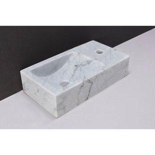 Forzalaqua Venetia fonteinbak 40x22x10cm wasbak links 1 kraangat rechts Natuursteen Carrara gepolijst 100430