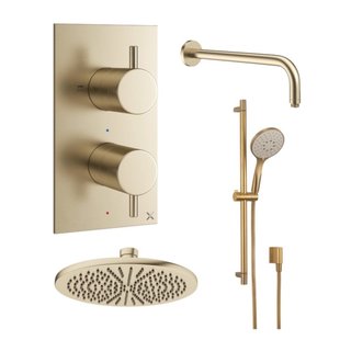 Crosswater MPRO Inbouwdoucheset - 30cm hoofddouche - wandarm - glijstangset - ronde handdouche - geborsteld messing sw209264/sw385358/sw385371/sw385425/sw385426/sw385