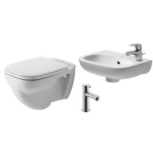 Duravit D Code toiletset diepspoel 35.5x54.5cm met closetzitting fontein kraangat rechts 36x27cm wit fonteinkraan chroom 0296237/sw85520/sw238430/