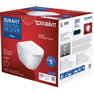 Duravit D-Neo wandtoilet met zitting 37x48x40cm Wit Hoogglans 45870900a1