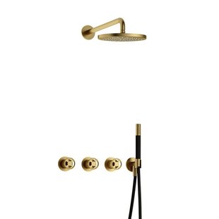 Hotbath Cobber IBSW70 Regendoucheset inbouw - 38.5cm wandarm - 20cm ronde hoofddouche - staafhanddouche - Geborsteld messing PVD IBSW70BBP