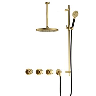 Hotbath Cobber IBSW70 Regendoucheset inbouw - 30cm plafondarm - 30cm ronde hoofddouche - 3 standen handdouche - glijstang - Geborsteld messing PVD IBSW70BBP1357