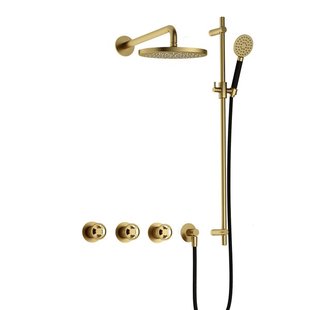 Hotbath Cobber IBSW70 Regendoucheset inbouw - 38.5cm wandarm - 20cm ronde hoofddouche - 3 standen handdouche - glijstang - Geborsteld messing PVD IBSW70BBP17