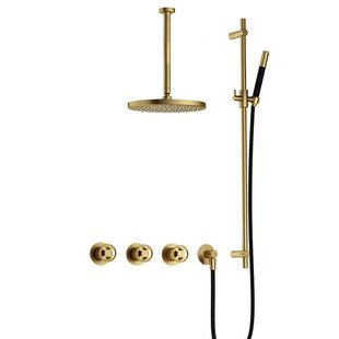 Hotbath Cobber IBSW70 Regendoucheset inbouw - 30cm plafondarm - 30cm ronde hoofddouche - staafhanddouche - glijstang - Geborsteld messing PVD IBSW70BBP357