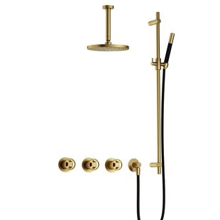 Hotbath Cobber IBSW70 Regendoucheset inbouw - 15cm plafondarm - 20cm ronde hoofddouche - staafhanddouche - glijstang - Geborsteld messing PVD IBSW70BBP27