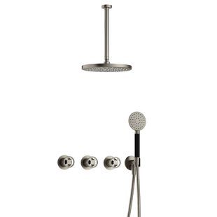 Hotbath Cobber IBSW70 Regendoucheset inbouw - 30cm plafondarm - 30cm ronde hoofddouche - 3 standen handdouche - Geborsteld nikkel IBSW70GN135