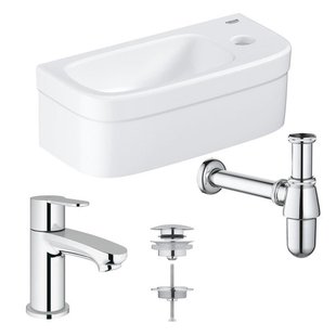 GROHE Euro fonteinset 37x18cm rechte GROHE kraan Saniclass sifon afvoerplug Chroom Wit sw1175/0437762/sw197129/sw292903/