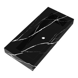 BRAUER Coral wastafel - 100x46x10cm - 1 wasbak - 0 kraangaten - composiet - marmerlook - Nero Marquina WT-CA1000NM
