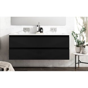 Adema Chaci Badkamermeubelset - 120x46x57cm - 2 ovale keramische wasbakken wit - 2 kraangaten - 2 lades - mat zwart SW1212777/SW718719