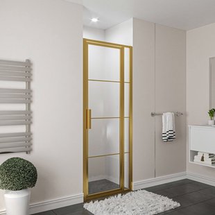 Aqua Vista Triple Draaideur met vast deel - 100x200 cm - helder glas - geborsteld messing (goud) R-BYT-L100-FFF