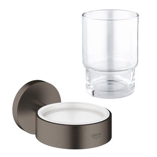 GROHE Essentials Bekerhouder - met glas - wandmontage - brushed hard graphite SW98929 / 0438136