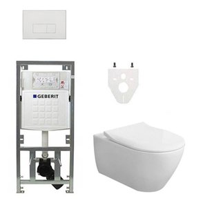 Villeroy & Boch Subway 2.0 DirectFlush CeramicPlus toiletset slimseat zitting met Geberit reservoir en bedieningsplaat met rechthoekige knoppen wit 0701131/SW706187/ga26033/ga91964/