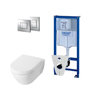 Villeroy Boch Subway 2.0 DirectFlush Toiletset - softclose - grohe reservoir - bedieningsplaat - chroom 0720001/0729205/ga26028/SW729014/SW1182666