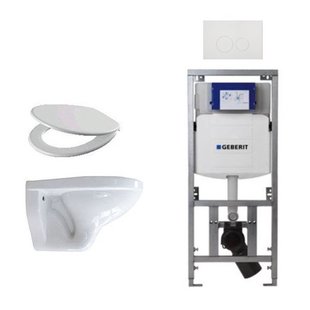 Adema Classico toiletset bestaande uit inbouwreservoir en toiletpot, basic toiletzitting en bedieningsplaat wit SW1152613/SW706186/0701131