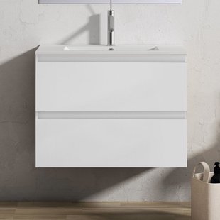 Adema Chaci Badkamermeubelset - 60x46x57cm - 1 keramische wasbak wit - 1 kraangat - 2 lades - mat wit SW1212762/SW733780