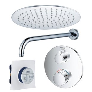 Grohe - Adema Rise Regendoucheset - Inbouw - 1 functie - met Adema Rise hoofddouche 25cm - wandarm 35cm - Grohe Grohtherm inbouwthermostaat - chroom SW236914 SW105953 SW720552 SW720559