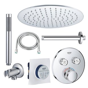 Grohe - Adema Rise Regendoucheset - Inbouw - 2 functies - met Adema Rise hoofddouche 25cm - ronde handdouche - plafondarm - Grohe Grohtherm inbouwthermostaat - chroom sw105953 SW104917  SW720552 SW377830 SW542643 SW49