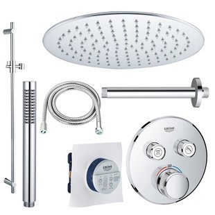 Grohe - Adema Rise Regendoucheset - Inbouw - 2 functies - met Adema Rise hoofddouche 25cm - staafhanddouche - plafondarm - glijstang 90 cm - Grohe Grohtherm inbouwthermostaat - chroom sw105953 SW104917  SW720552 SW496810 SW767373 SW76