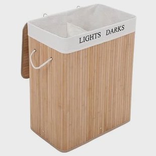 Wasmand - 2 vakken van elk 50 liter - 52x63x32 cm - bamboe Wasmand - 2 vakken van elk 50 liter - 52x63x32 cm - bamboe
