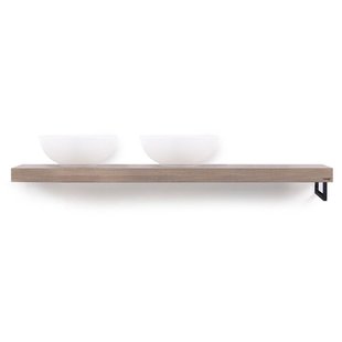 Looox Wood collection Solo wastafelblad - 160x46cm - Met handdoekhouder (rechts) mat zwart - Massief eiken Old grey wbsolor160mz Looox Wood collection Solo wastafelblad - 160x46cm - Met handdoekhouder (rechts) mat zwart - Massief eiken Old grey wbsolor160mz