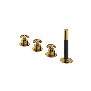 Hotbath Cobber @work 4-gats inbouwbadrandcombinatie met 2 mengkraan knoppen met omstel en handdouche geborsteld messing pvd CW074BBP