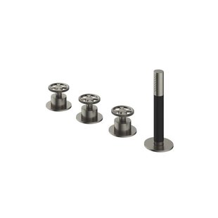 Hotbath Cobber @work 4-gats inbouwbadrandcombinatie met 2 mengkraan knoppen met omstel en handdouche geborsteld nikkel CW074GN