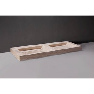 Forzalaqua Bellezza Doppio wastafel 140.5x51.5x9cm Rechthoek 0 kraangaten 2 wasbakken Natuursteen Travertin gezoet 100348