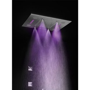 Hotbath Mate inbouw hoofddouche 48x63cm rechthoek met spray LED verlichting nikkel geborsteld M192GN