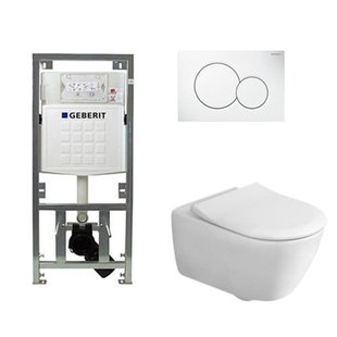 Villeroy & Boch Subway 2.0 Toiletset - Geberit inbouwreservoir - diepspoel - wandcloset - directflush - bedieningsplaat - ronde knoppen - wit 0701131/SW706186/ga26028/ga91964/