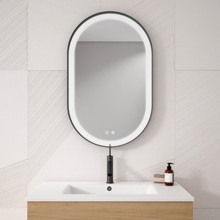 Adema Vygo spiegel - 80x50cm - ovaal - 6mm - LED verlichting - spiegelverwarming - zwart 87672 Adema Vygo spiegel - 80x50cm - ovaal - 6mm - LED verlichting - spiegelverwarming - zwart 87672