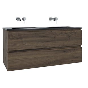 Adema Chaci Badkamermeubelset - 120x46x57cm - 2 keramische wasbakken zwart - zonder kraangaten - 2 lades - noten (hout) SW1212779/SW773933